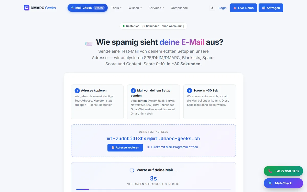 DMARC Geeks mail tester result page